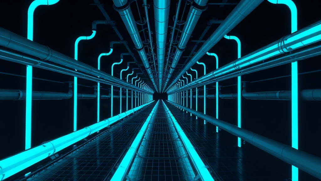 Abstract pipeline corridor with glowing asset channels
