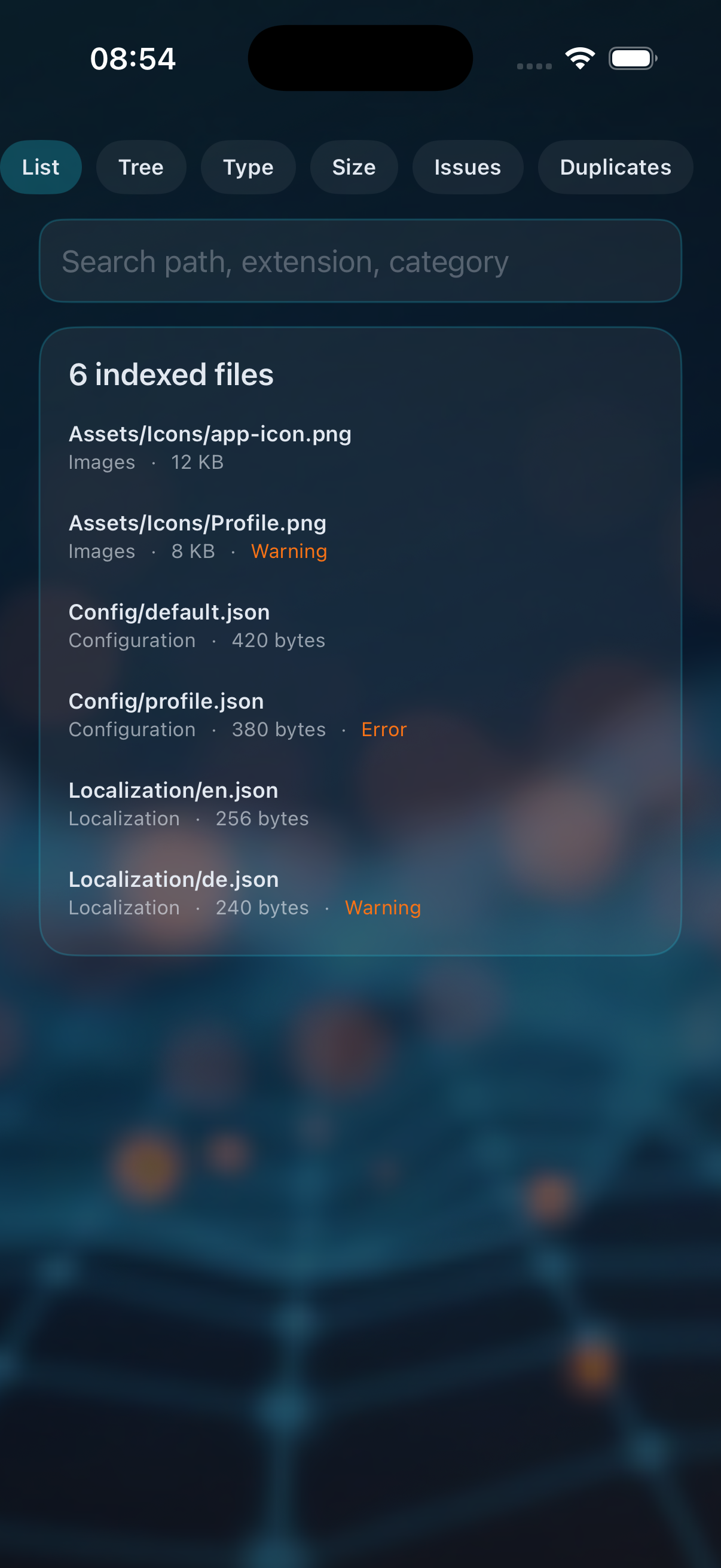 Resource explorer listing imported files